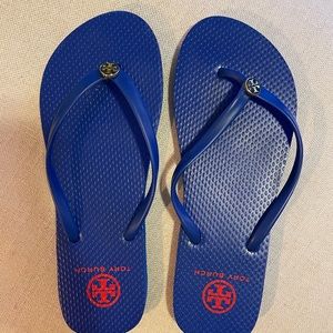 Tory Burch Blue Sandals with Red Logo
